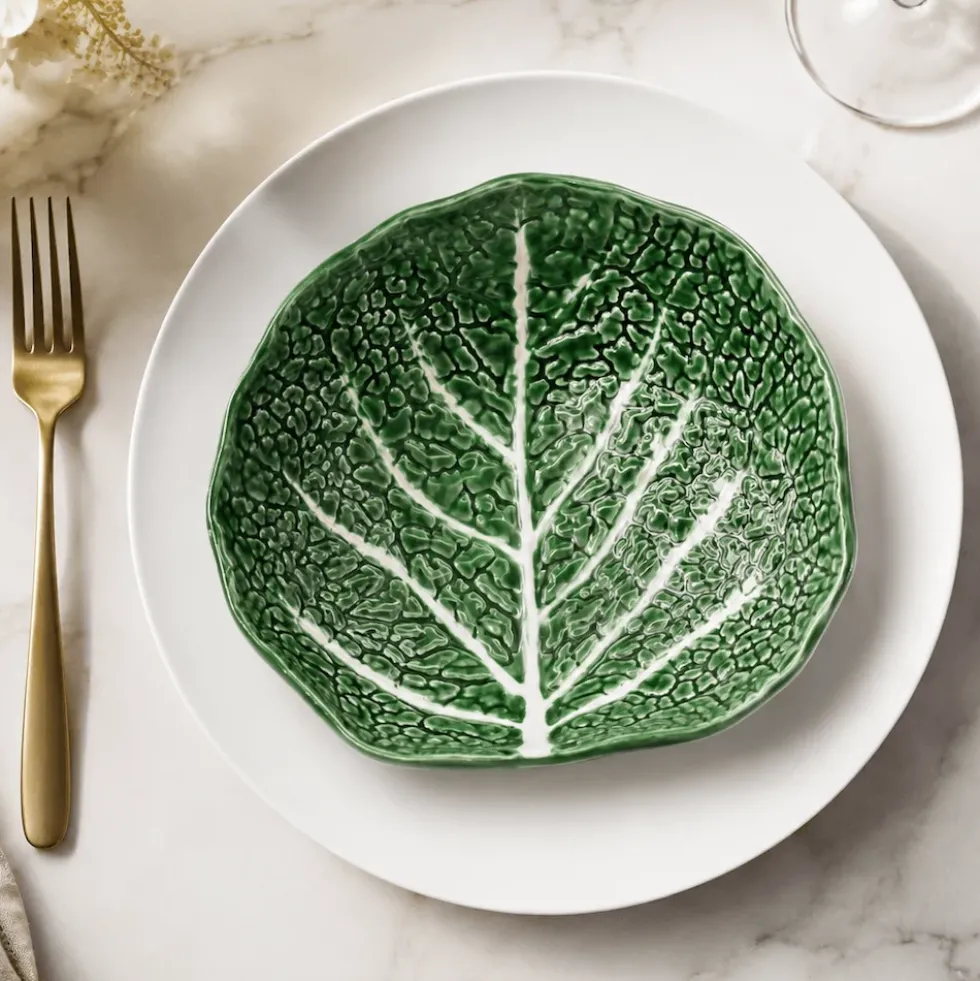 Assiette creuse en céramique en forme de chou 20 cm - Verte