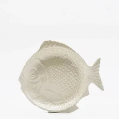 Assiette creuse en forme de Poisson 25cm - Blanc cassé