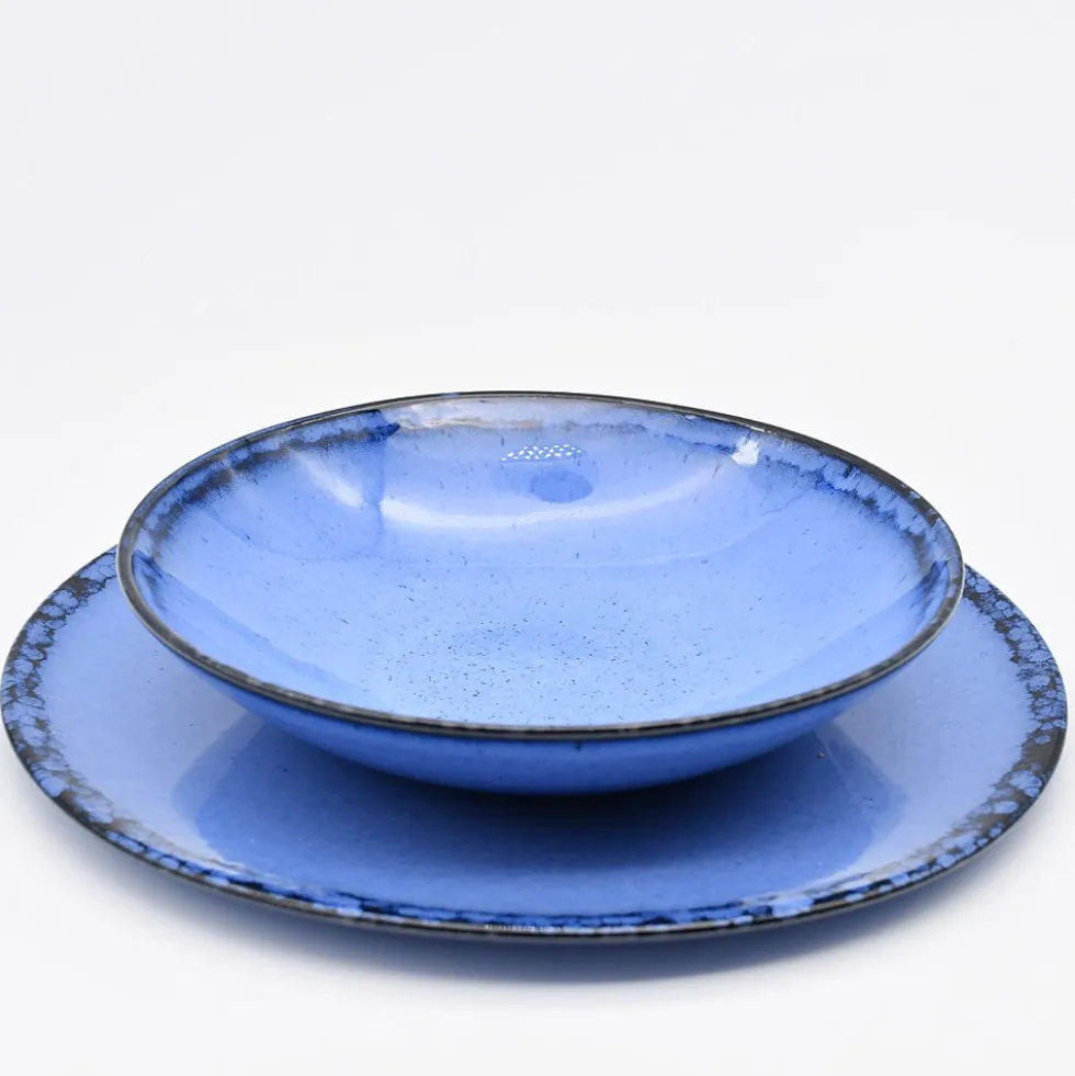 Assiette creuse en grès "Amazonia" Bleue