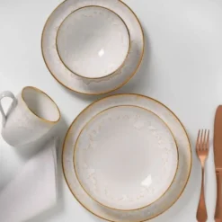 Assiette creuse en grès 21cm "Taormina" - Dorée