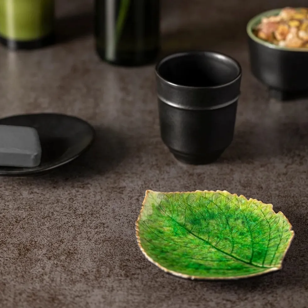 Assiette en grés "Hortensia" - Vert d'eau