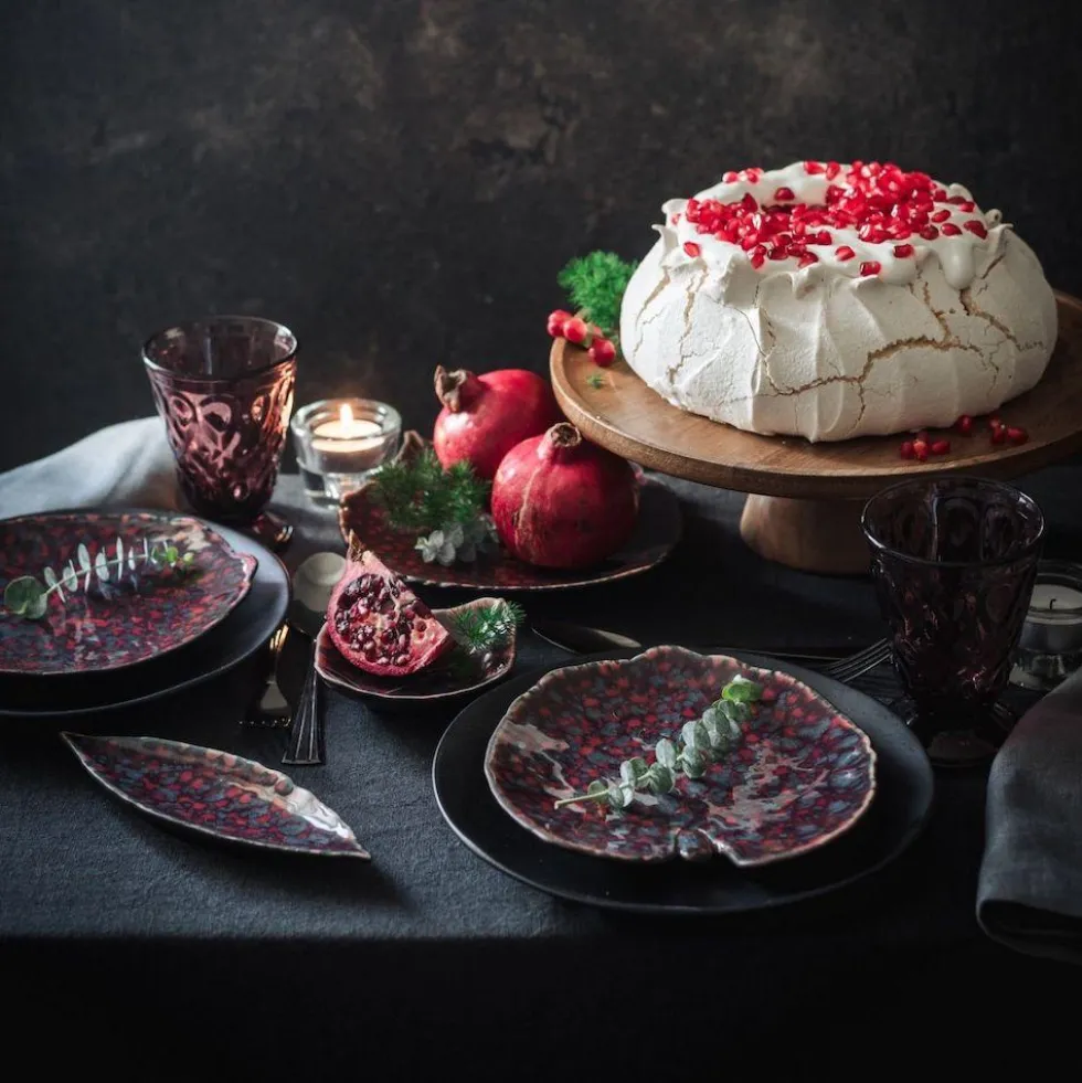 Assiette en grés "Laurier" - Rouge