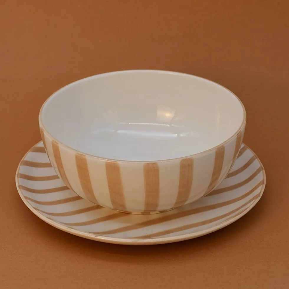 Assiette rayée "Costa Nova Mar" 15cm - Moka