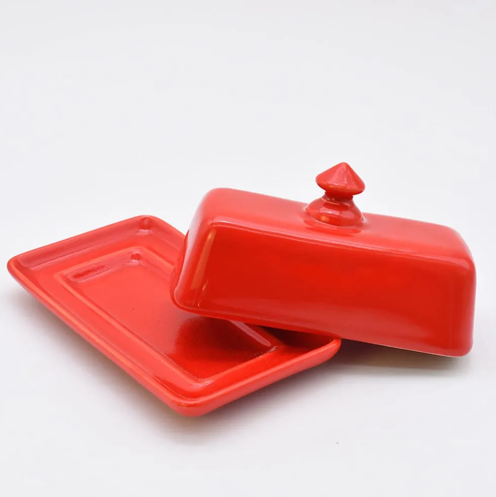 Beurrier en céramique - Rouge