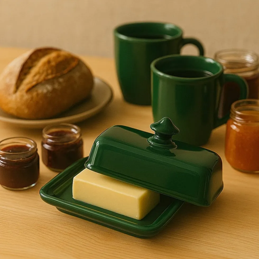 Beurrier en céramique - Vert