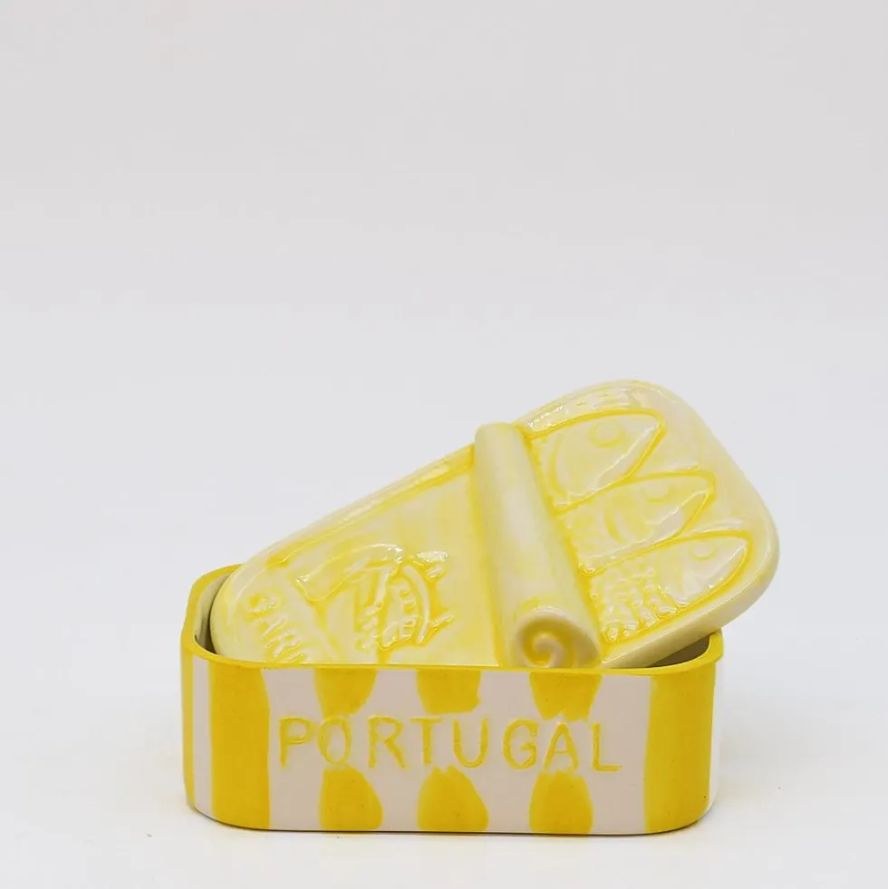Boite à sardines en céramique rayée - Jaune
