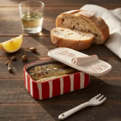 Boite à sardines en céramique rayée - Rouge