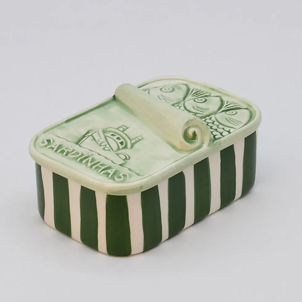 Boite à sardines en céramique rayée - Vert