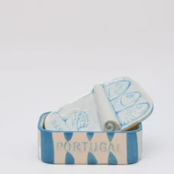 Boite à sardines en céramique rayée - Turquoise