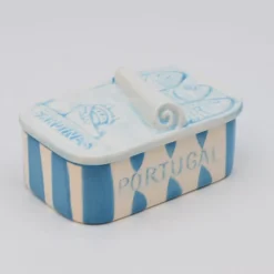 Boite à sardines en céramique rayée - Turquoise