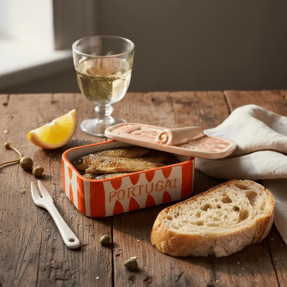 Boite à sardines en céramique rayée - Orange