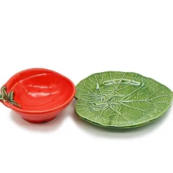 Bol & assiette en céramique en forme de tomate
