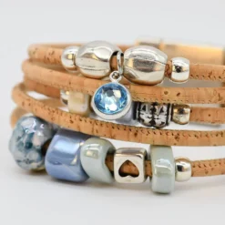 Bracelet en liège et perles - Bleu