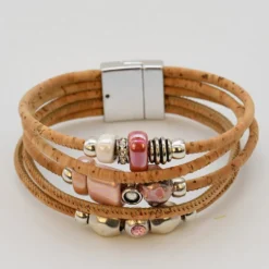 Bracelet en liège et perles - Rose