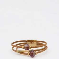Bracelet en liège et perles - Rose