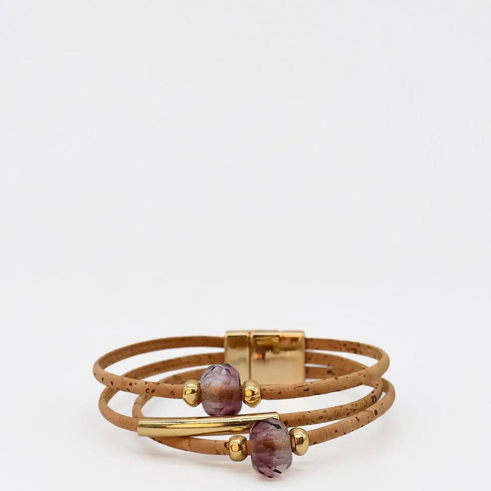 Bracelet en liège et perles - Rose