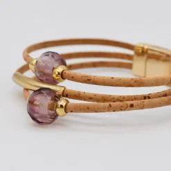 Bracelet en liège et perles - Rose