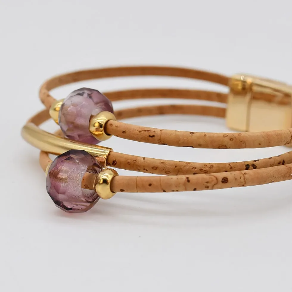 Bracelet en liège et perles - Rose