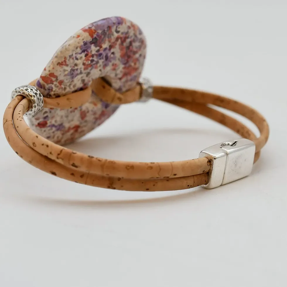 Bracelet en liège à médaillon - Rose