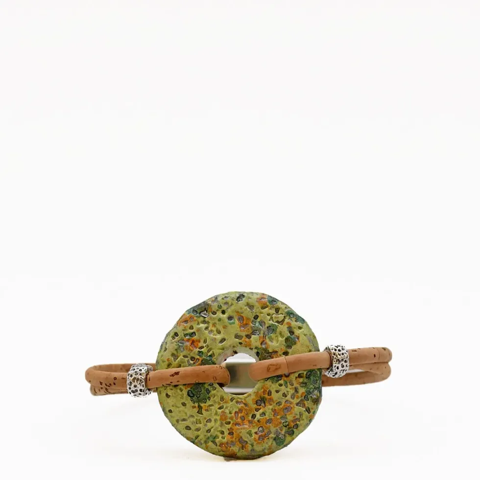 Bracelet en liège à médaillon - Vert