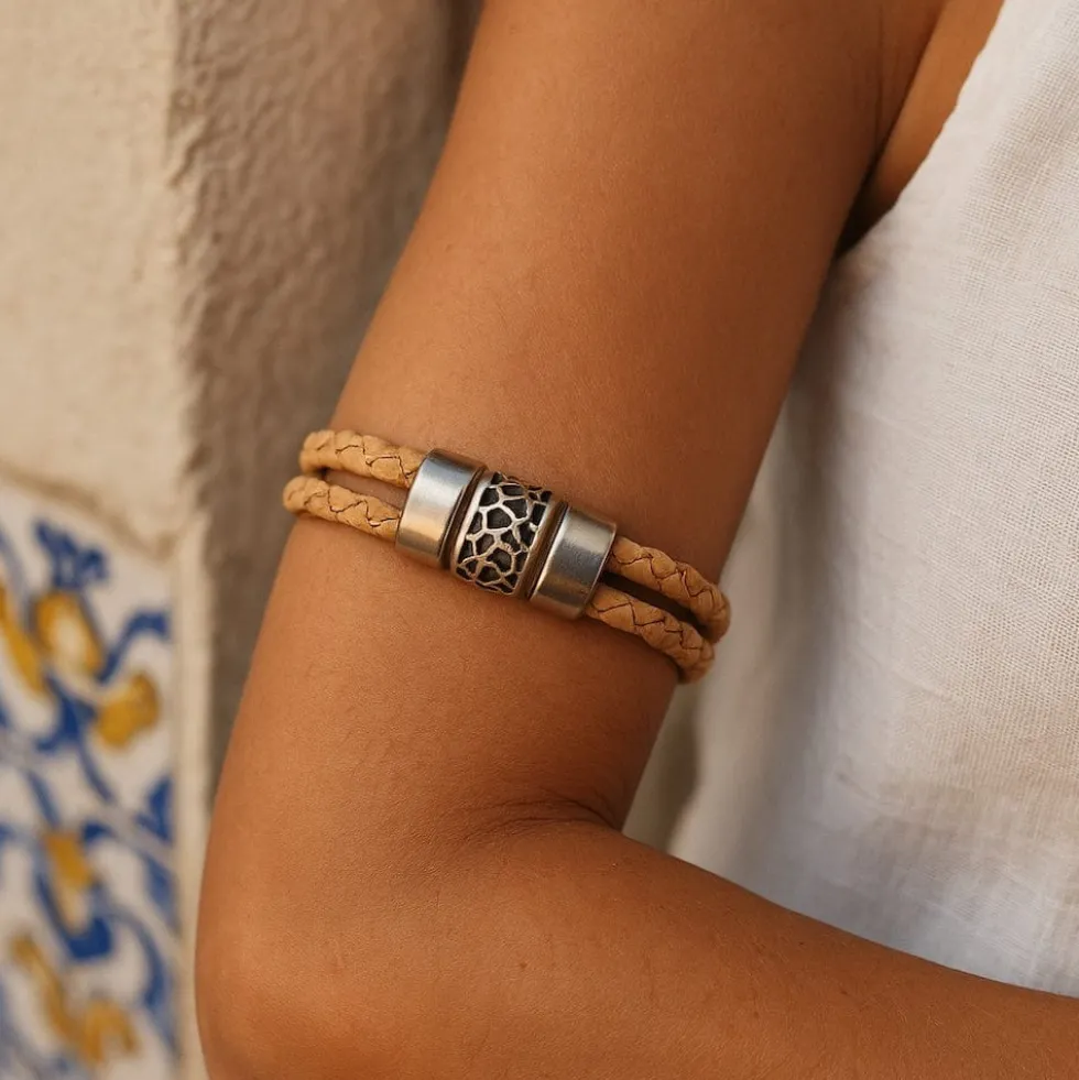 Bracelet en liège tressé unisexe - Naturel