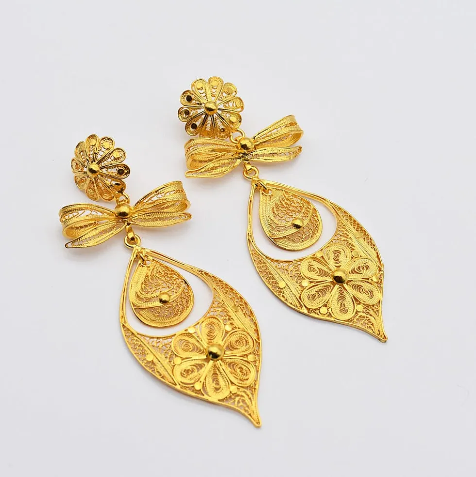 Brincos À Princesa I Boucles d'oreille en argent doré - 9cm