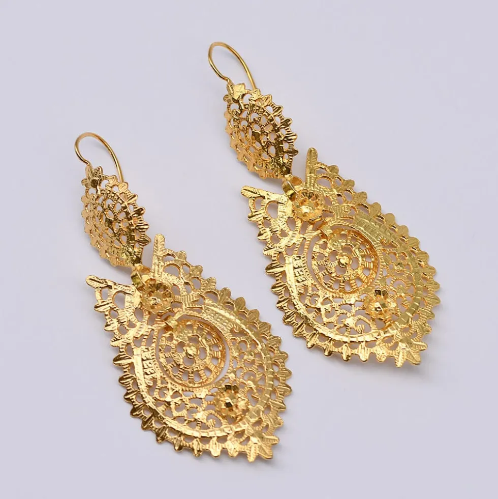 Brincos À Rainha I Boucles d'oreille en argent doré - 6.5cm