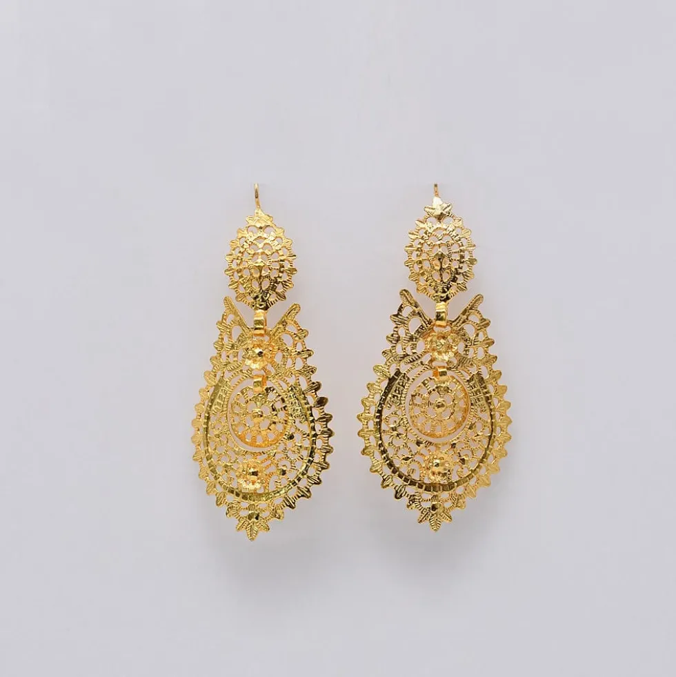 Brincos À Rainha I Boucles d'oreille en argent doré - 6.5cm