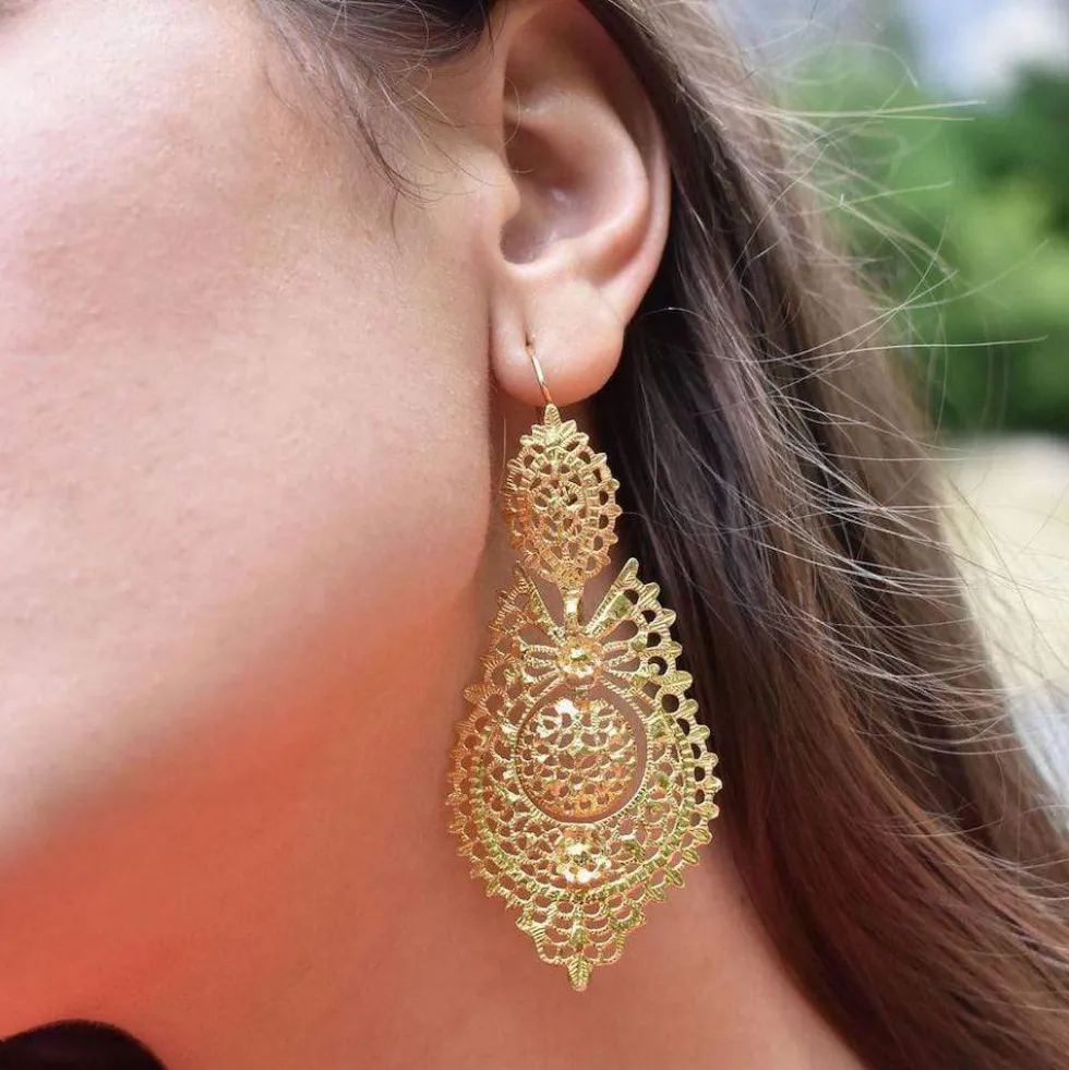 Brincos À Rainha I Boucles d'oreille en argent doré - 6.5cm
