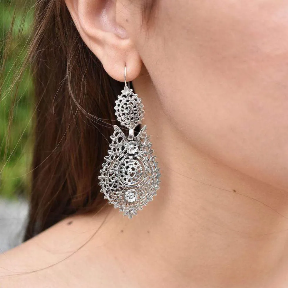 Brincos À Rainha I Boucles d'oreille en argent - 6.5cm