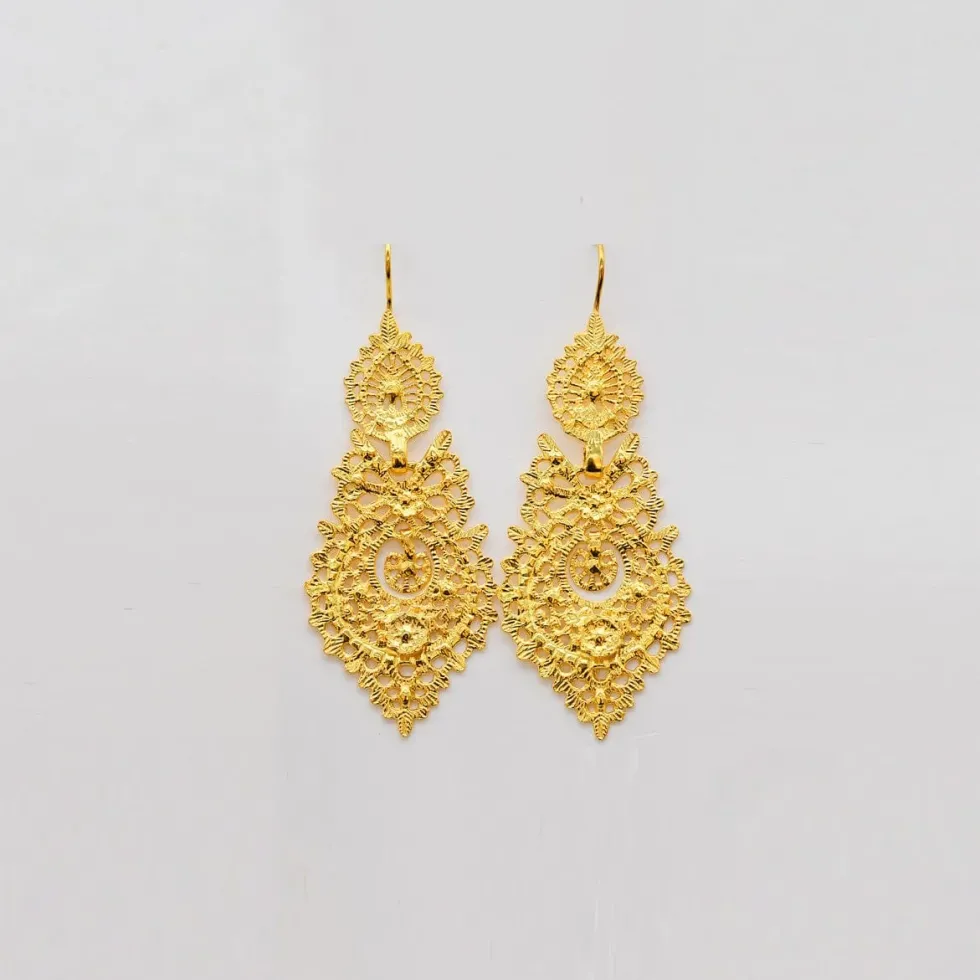 Brincos À Rainha I Boucles d'oreille en argent doré - 5.5cm