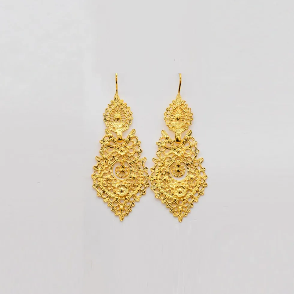Brincos À Rainha I Boucles d'oreille en argent doré - 5.5cm