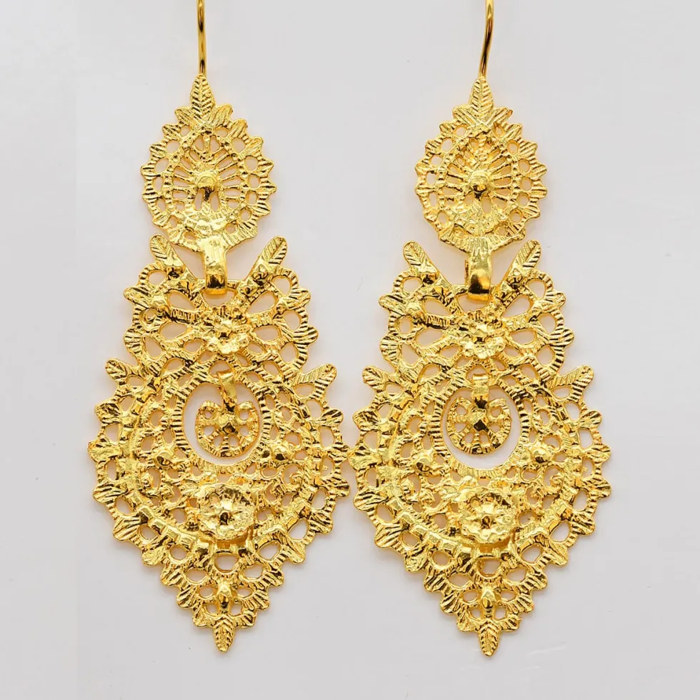 Brincos À Rainha I Boucles d'oreille en argent doré - 5.5cm