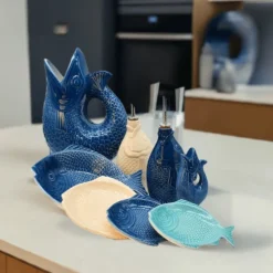 Carafe à huile en céramique en forme de Poisson - Blanc cassé