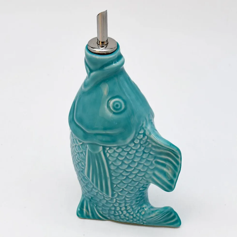 Carafe à huile en céramique en forme de Poisson - Turquoise