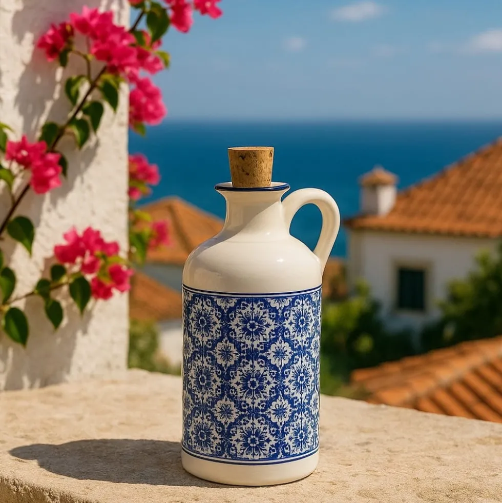 Carafe à huile en céramique "Padrão" - Bleu