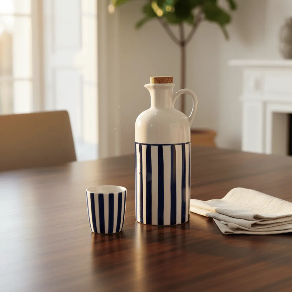 Carafe à huile rayée "Costa Nova Mar" 18cm - Bleu
