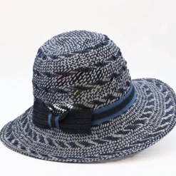 Chapeau de plage en fibres végétales - Bleu & Blanc