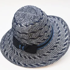 Chapeau de plage en fibres végétales - Bleu & Blanc