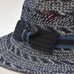 Chapeau de plage en fibres végétales - Bleu & Blanc