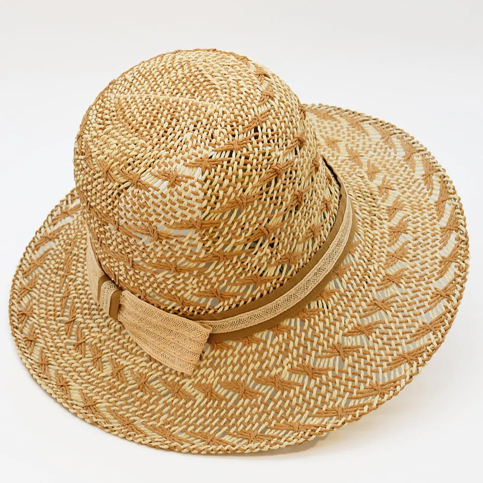 Chapeau de plage en fibres végétales - Beige & Blanc