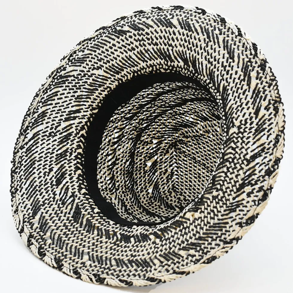 Chapeau de plage en fibres végétales - Noir & Blanc