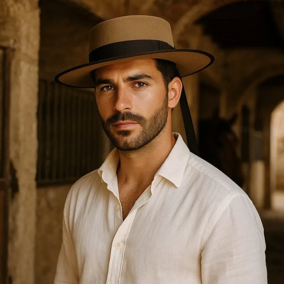 Chapeau traditionnel de Toreiro portugais - Camel