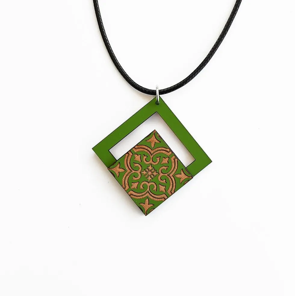 Collier coton et bois "Azulejo" - Vert