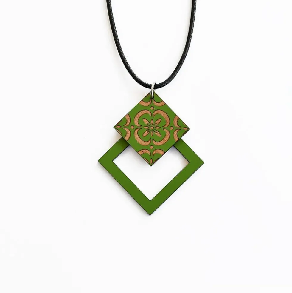 Collier coton et bois "Azulejo" - Vert