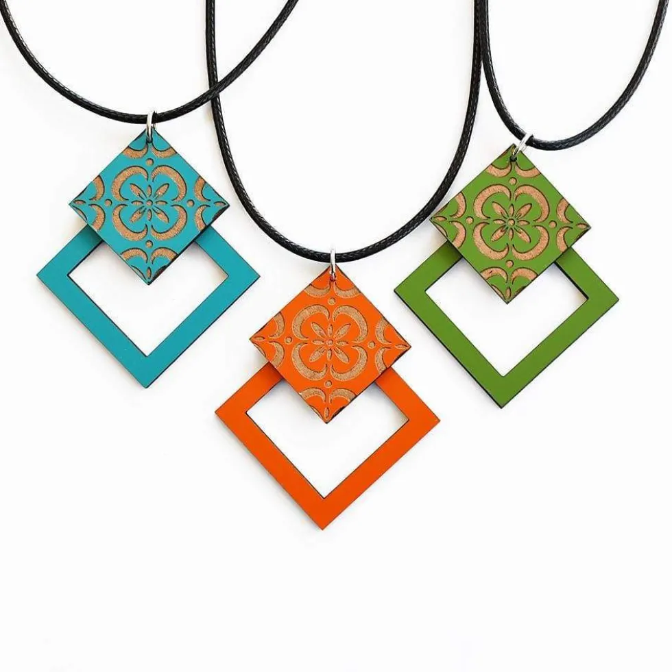 Collier coton et bois "Azulejo" - Vert