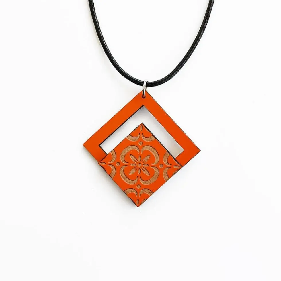 Collier coton et bois "Azulejo" - Orange