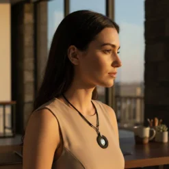 Collier coulissant en liège et métal martelé