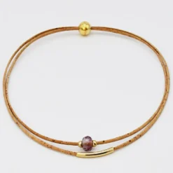 Collier en liège et perle - Rose