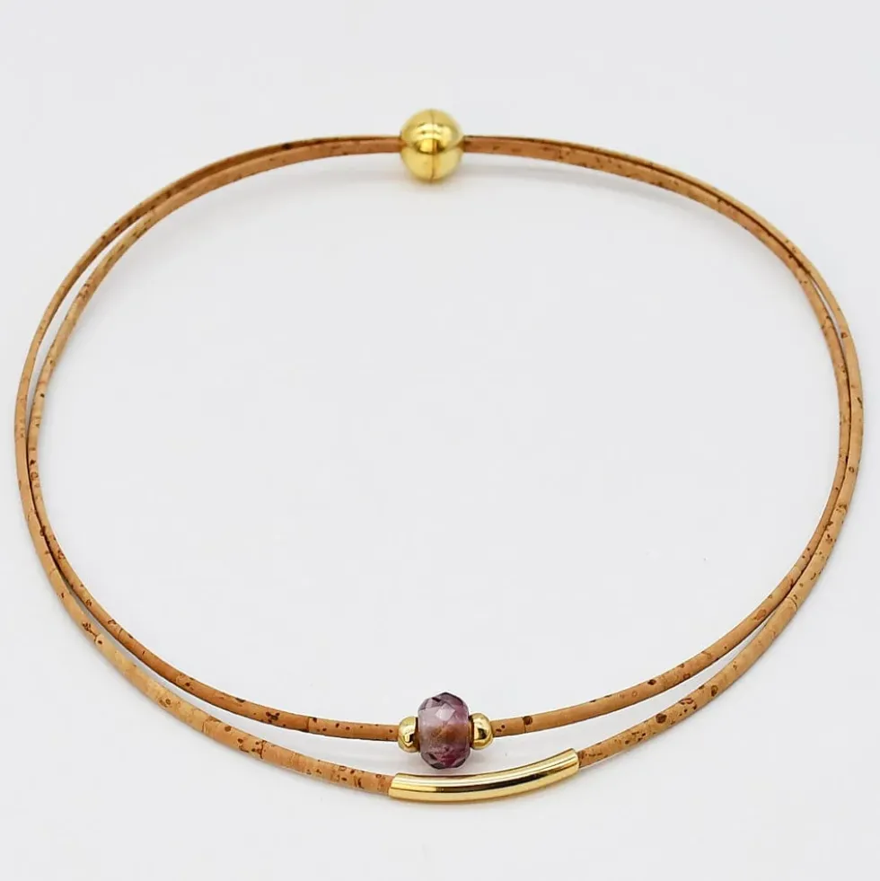 Collier en liège et perle - Rose